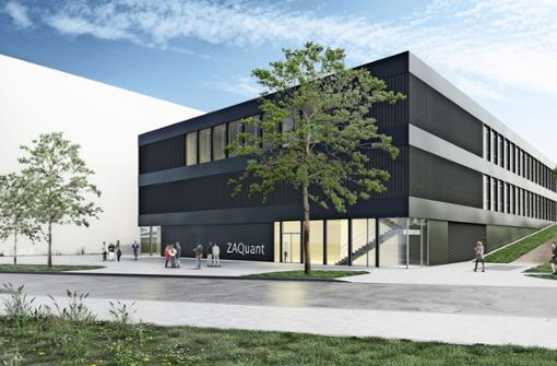Das neue dreigeschossige Gebäude des Zentrums für angewandte Quantentechnologie soll sich optisch an die umliegenden Unigebäude anpassen. 